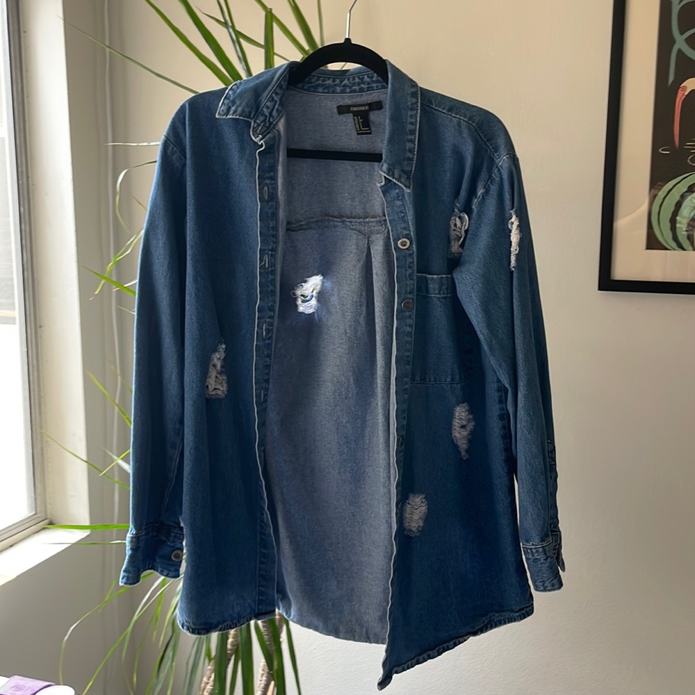 Forever 21 distressed jean jacket / shirt